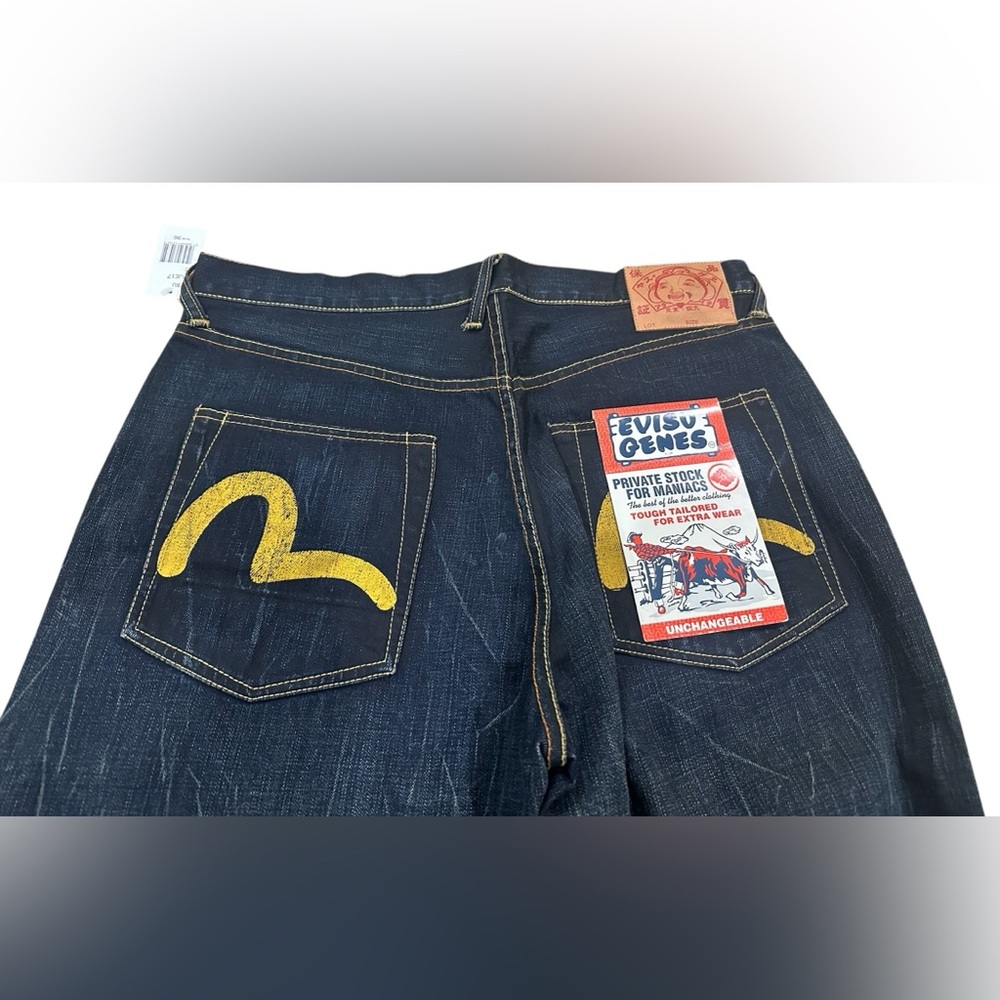Vtg Heritage Evisu soft‎ seldvage washed denim with yellow Evisu  logo